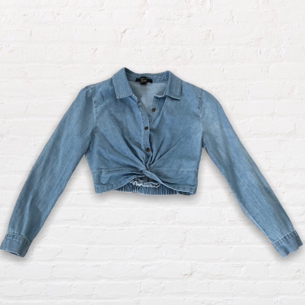Cinched Long Sleeve Crop Top, Size S